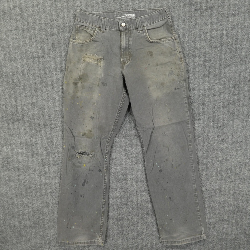 Carhartt Rugged Flex Pants Mens 30x30 Gray Relaxed Fit Canvas Workwear Thrashed